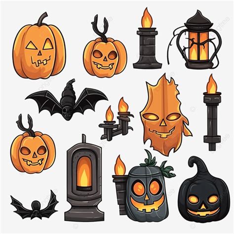 Halloween Day Cartoon Set Decoration Items Vector Illustration, Pumpkin ...