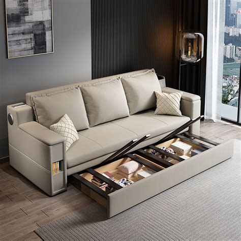 82.7" Convertible Bed Full Sleeper Sofa Leath-aire Upholstered Storage Sofa