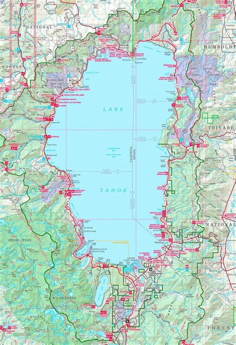 Large detailed tourist map of Lake Tahoe