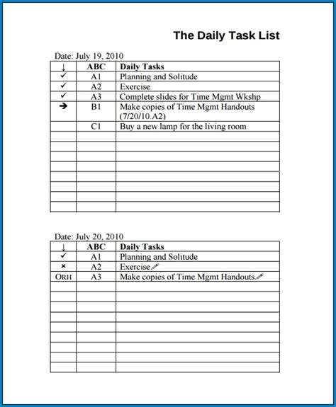 √ Free Printable Daily Task List Template