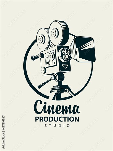 Vector icon or logo for Cinema production studio with old-fashioned movie projector or video ...