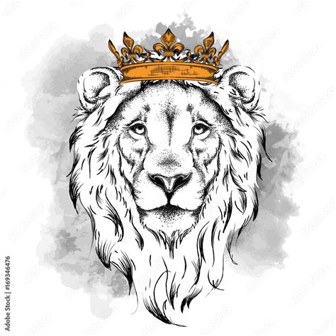 Ethnic hand drawing head of lion wearing crown. It can be used for ...