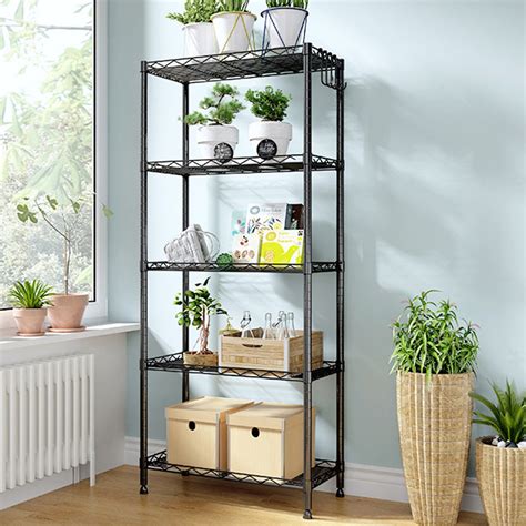 5 tier steel wire shelving unit metal rack home kitchen storage rack shelf adjustable Sale ...