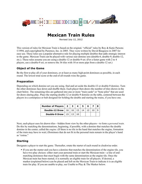 Mexican Train Dominoes Complete Rules Coloring Pages - Free Skua