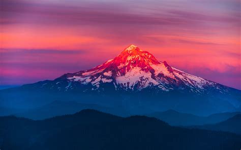 Snowy mountain, mountains, sunset, landscape, Mount Hood HD wallpaper | Wallpaper Flare