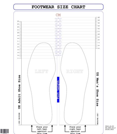 Print Out Mens Printable Shoe Size Chart - Inside my Arms