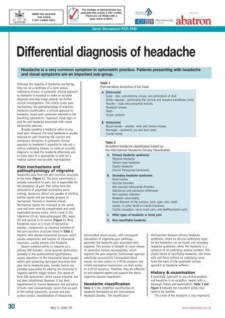 D Fredrick Morrison: Diplopia Headache Differential Diagnosis