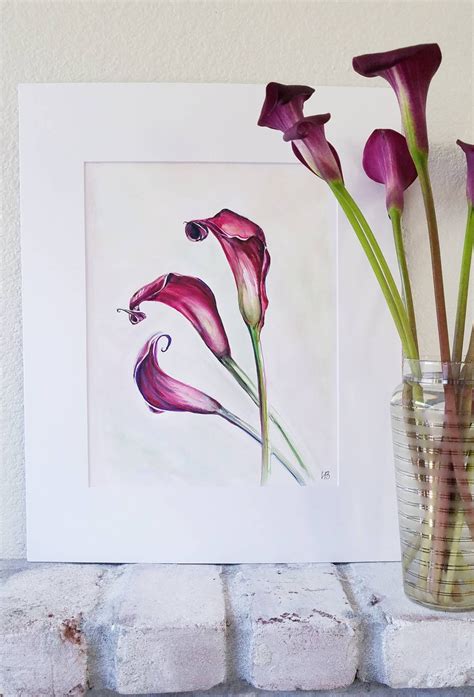 Calla Lilies Watercolor Original Painting, Original Elegant Art, Bright Floral Watercolor ...