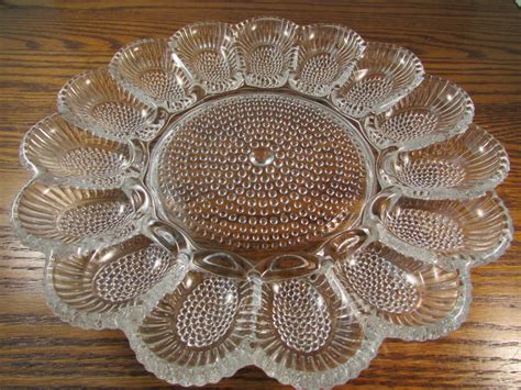 Vintage Indiana Glass Deviled Egg Plate Hobnail Serving Dish