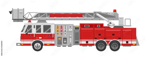 Fire engine. Red fire truck to put out a fire in a flat style. Vector illustration of an ...