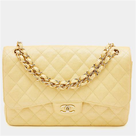 Chanel Yellow Iridescent Quilted Caviar Leather Jumbo Classic Double ...