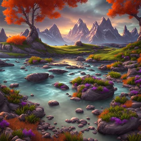 Premium AI Image | Fairy tale multicolored landscape painting