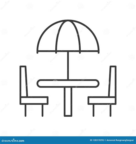 Beach Umbrella on Table and Chair Outline Icon Stock Vector - Illustration of food, scene: 128319295