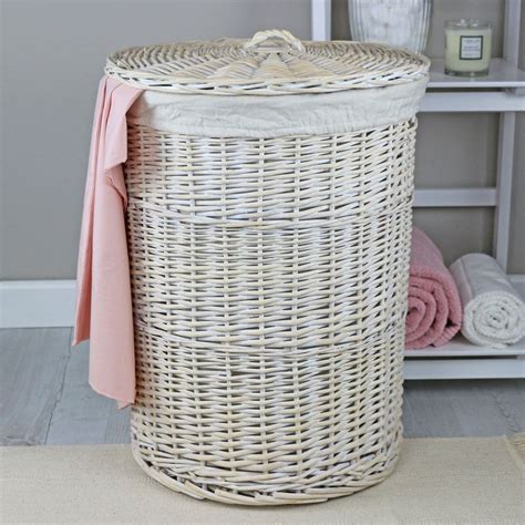 Keswick White Wash Round Wicker Laundry Basket - The Basket Company