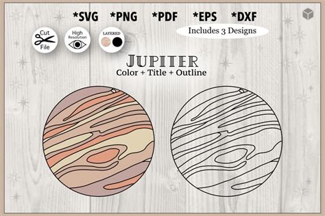 Realistic Jupiter Color and Outline Set for Cutting machine