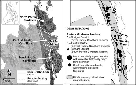 Maps showing regional geological structures traversing the eastern ...