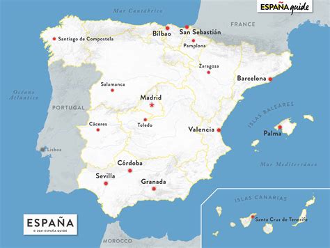 Detallado mapa político de España con carreteras principales y ciudades importantes España