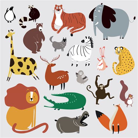 Collection of cute wild animals in cartoon style vector - Download Free Vectors, Clipart ...