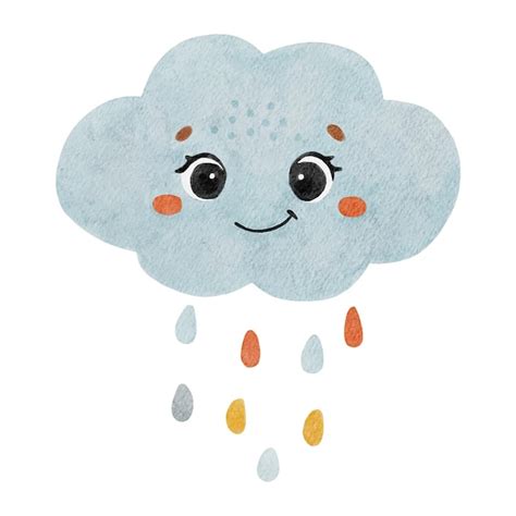 Premium Vector | Cute cloud watercolor happy cloud vector summer cloud with eyes cloud isolated ...