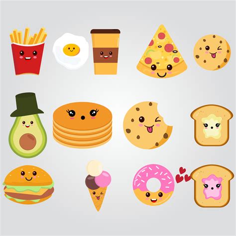 Cute Kawaii Food Clip Art, Food Illustration 20086427 Vector Art at ...