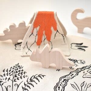 Dinosaur Playset With Volcano, Wooden Triceratops, Toddler Dino Set, Volcano Toy, Busy Board ...