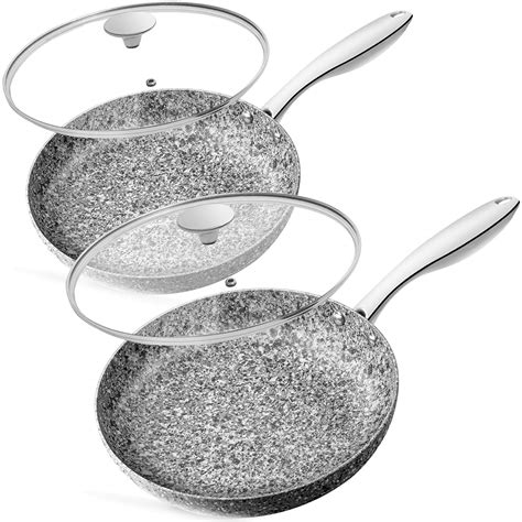 Buy MICHELANGELO Frying Pan Set with Lid, 8" & 10" Granite Frying Pan Set with 100% APEO & PFOA ...