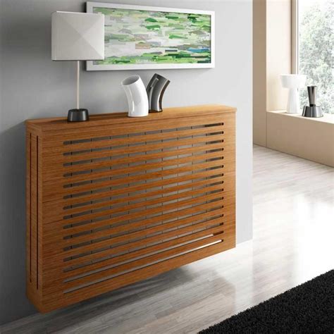 Modern Floating White Radiator Heater Cover Geometric Line design Shelf ...