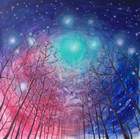 Galaxy forest Painting by Violetta Strabic | Saatchi Art