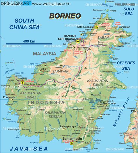 Map of Borneo (Island in Indonesia, Malaysia, Brunei) | Welt-Atlas.de