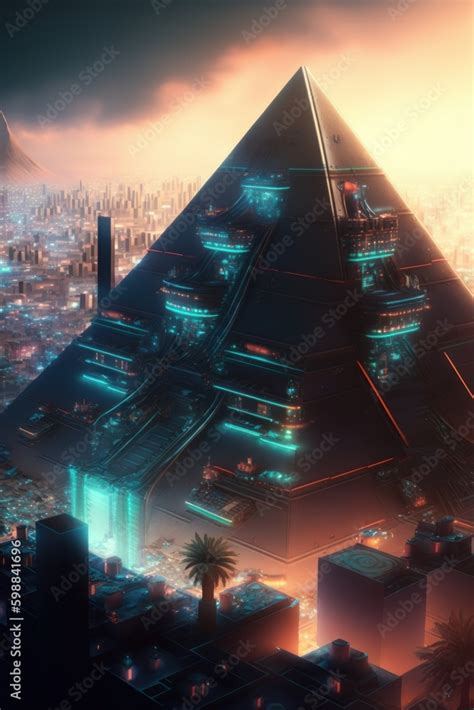 Generative AI of a futuristic city in the form of a pyramid Stock ...