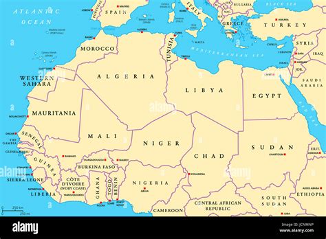 North Africa countries political map with capitals and borders. From ...