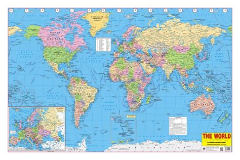 a large world map with all the countries and major cities on it's sides