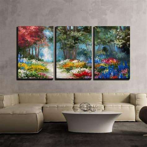 wall26 - 3 Piece Canvas Wall Art - Oil Painting Landscape - Colorful Forest - Modern Home Decor ...