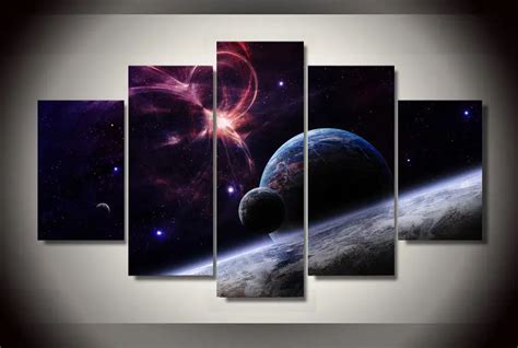 5 Pieces Canvas Prints Painting Outer space Wall Art Planetary Landscape Of Milky Way Galaxy HD ...