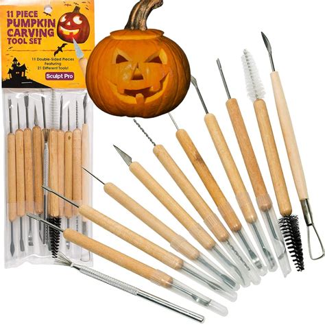 Buy Pumpkin Carving Kit (21 Tool Set) w 11 Double Sided Pieces - Halloween Professional ...