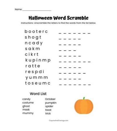 Halloween Word Scramble FREE Printable with Answer Key