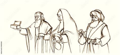 Pencil drawing. Wise men brought gifts to Jesus Stock Illustration | Adobe Stock