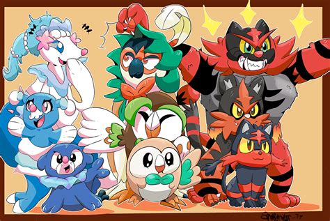 I drew a wallpaper of all the alola starters!^^ : r/pokemon