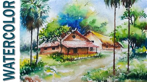 Watercolor Village House Painting - Chalk Paint