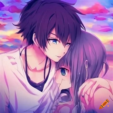 An anime wallpaper of a boy and girl in love on Craiyon