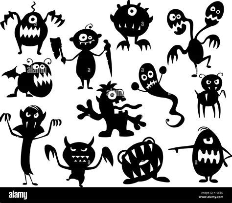 Hand drawing illustration set of cute halloween monster silhouettes Stock Vector Art ...