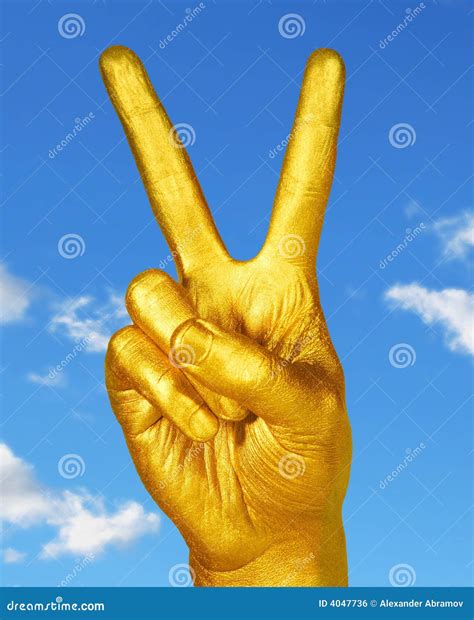 Victory Sign On Blue Background Stock Photography | CartoonDealer.com ...