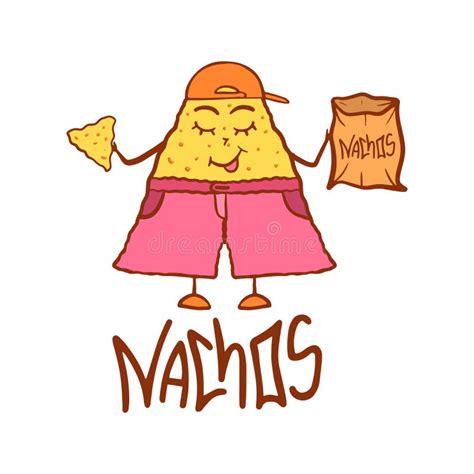 Nachos. Hand Drawn Cute Cartoon Character Nacho. Hand Drawn Word Nachos ...