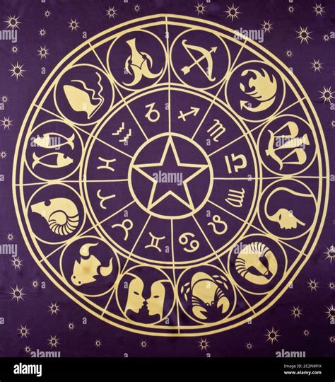 Wheel of Zodiac symbols printed on textile Stock Photo - Alamy