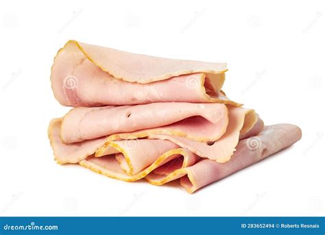 Thin Slices on Ham on White Background Stock Photo - Image of ...