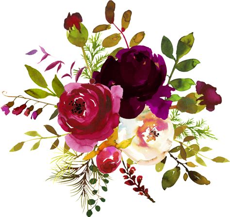 Download Ink Flower Decoration Vector - Burgundy Watercolor Flower Corner Borders PNG Image with ...