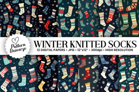 Winter Knitted Socks Seamless Patterns Graphic by Pattern Universe · Creative Fabrica