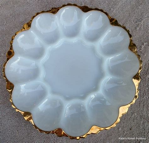 Vintage Milk Glass Deviled Egg Plate with Gold Trim in 2020 | Deviled egg plate, Milk glass ...