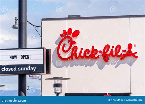 Mar 11, 2020 Santa Clara / CA / USA - Chick-fil-a and `Open Now Closed Sunday` Signs at One of ...