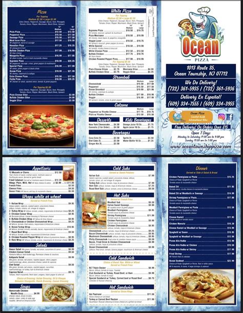 Menu at Ocean Pizza restaurant, Ocean Township